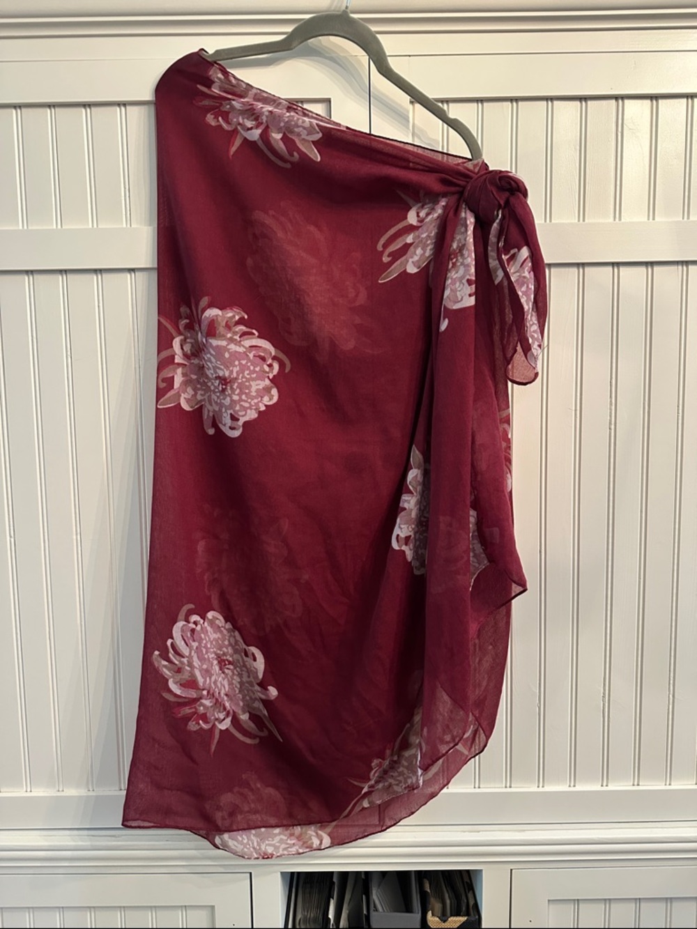 Charming Charlie Burgundy Floral Swim Sarong